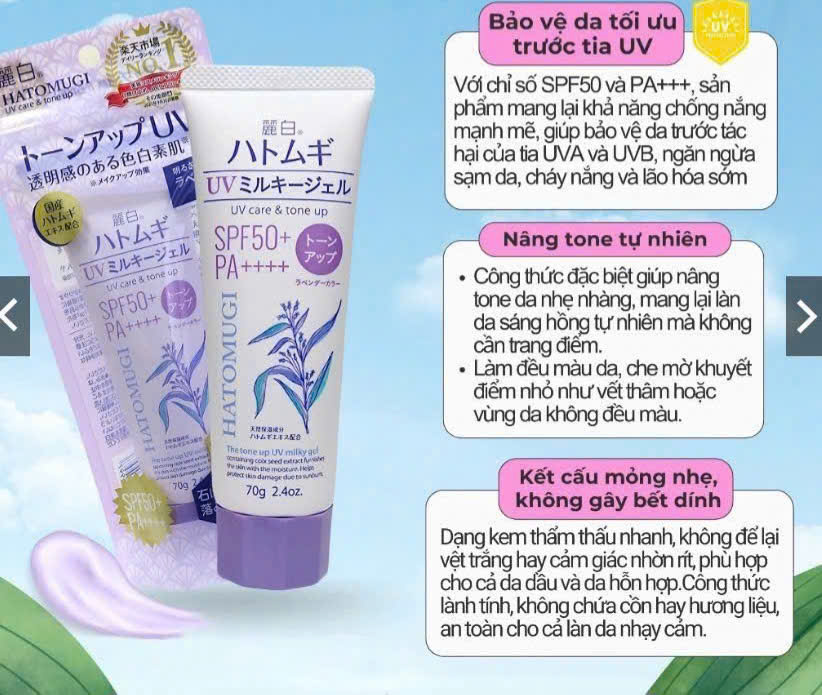 Kem chống nắng hatomugi nâng toner